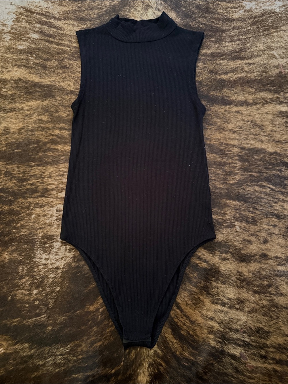 She + Sky Black Ribbed Sleeveless Mock Neck Bodysuit